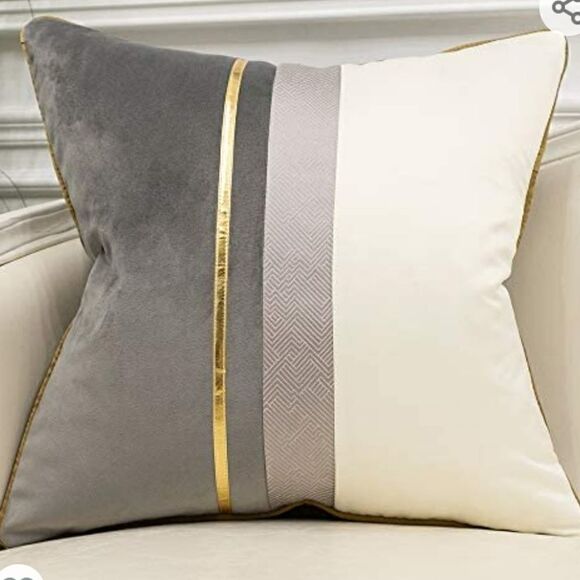 Set of 2 Velvet and Satin with Gold Stripe Pillow Covers (one large- one small) - Picture 4 of 11